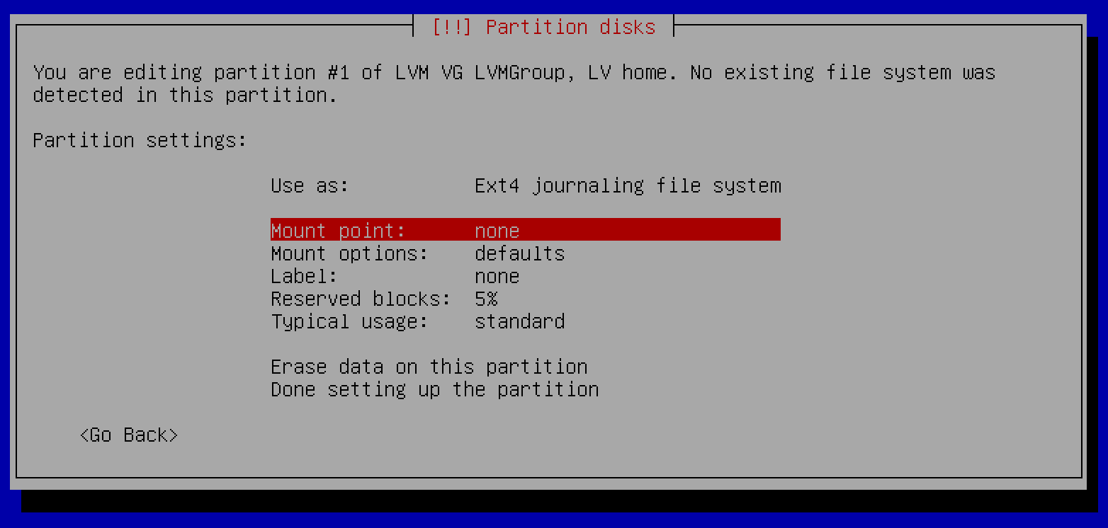 Partition disks configuration on Debian