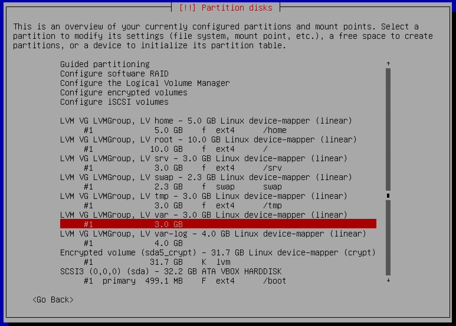 Partition disks configuration on Debian