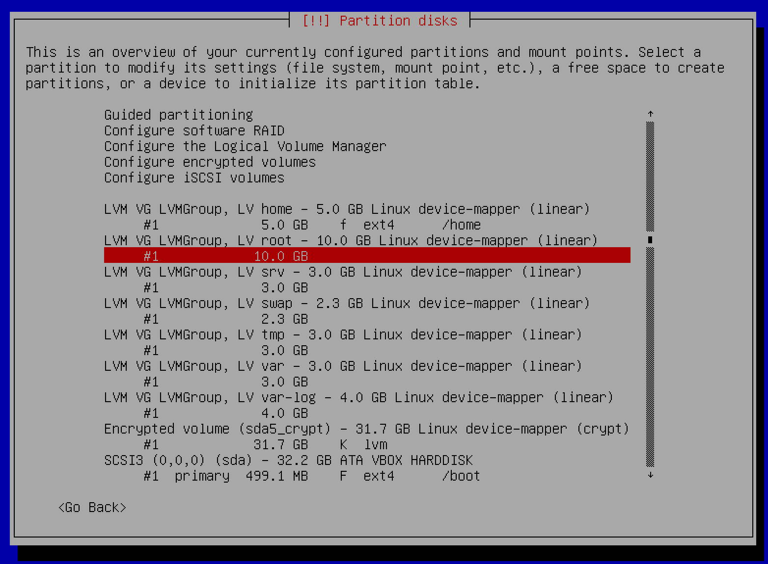 Partition disks configuration on Debian