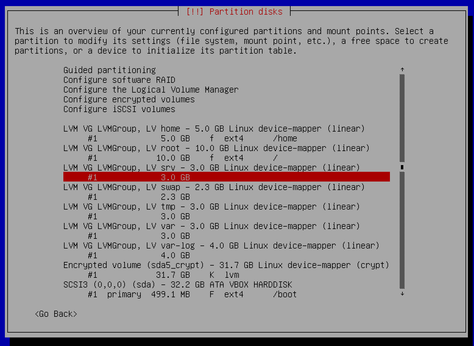 Partition disks configuration on Debian