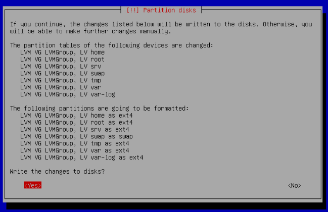 Partition disks configuration on Debian