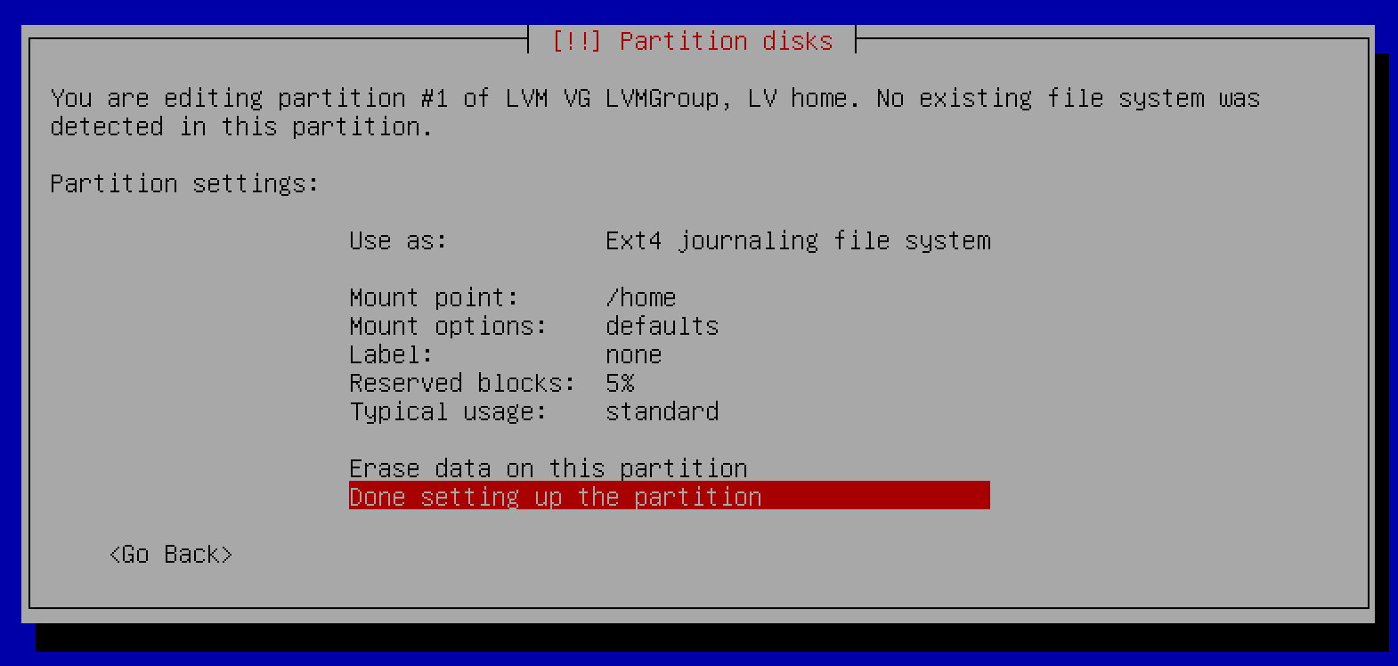 Partition disks configuration on Debian